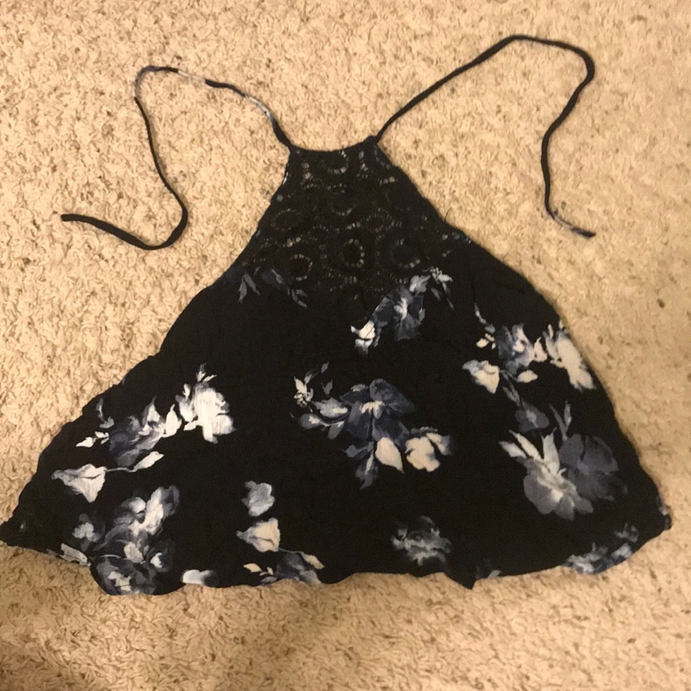 Blue and black floral crop top